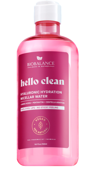98% NATURAL ORIGIN HELLO CLEAN HYALURONIC HYDRATION MICELLAR WATER