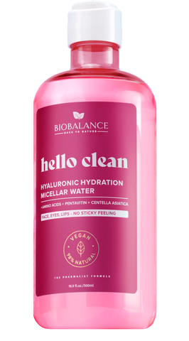 98% NATURAL ORIGIN HELLO CLEAN HYALURONIC HYDRATION MICELLAR WATER